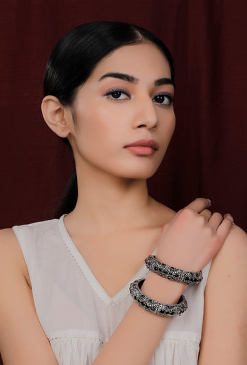 Black Silver Tribal Bangle Set